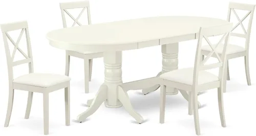 Miniatura 15 de HomeStock El juego de mesa de comedor de 5 piezas incluye una mesa de cocina ovalada con hojas y 4 sillas de comedor Parson de piel sintética