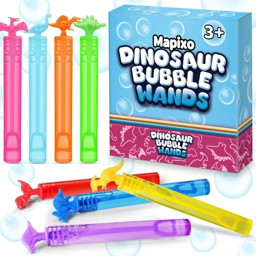 Miniatura 6 de Paquete de 32 burbujas para niños, recuerdos de fiesta, 8 estilos de mini varitas de burbujas con caja de regalo, juguetes de dinosaurio a granel