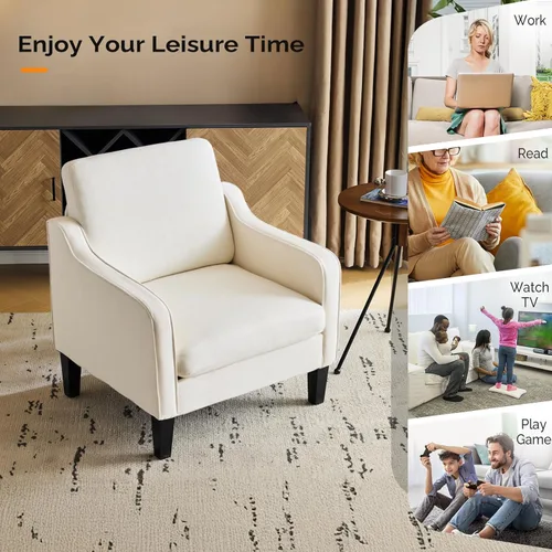 Miniatura 8 de VINGLI Sillas decorativas beige para sala de estar, silla tapizada cómoda de mediados de siglo, sillón moderno para dormitorio, oficina en casa