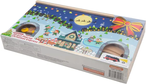 Miniatura 3 de Juego de Tren de Navidad de Madera Operado por Batería Motor Motorizado con Luz Trineo de Papá Noel Reno Pan de Jengibre Elfo Árbol de Navidad