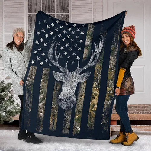Miniatura 3 de Manta de Caza con Bandera de Ciervo Camuflado de EE.UU., Mantas de Regalo para Hombres, Manta Súper Suave, Acogedora y Cálida para Sofá, Silla