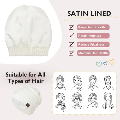 Miniatura 2 de Zando Gorros de punto grueso con forro de satén para mujer, cálidos gorros de invierno para mujer
