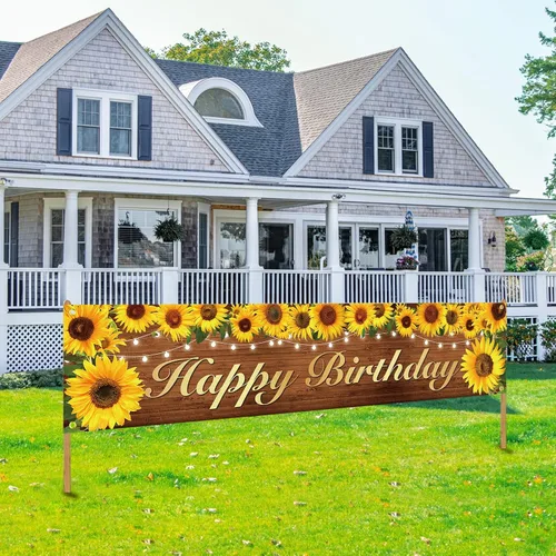 Cartel y cartel de cumpleaños de girasol, decoraciones de fiesta para mujeres y niñas, tema de feliz cumpleaños, fondo de fotos para interiores y
