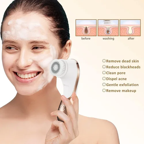 Miniatura 4 de Cepillo facial eléctrico recargable exfoliante facial IPX-7 impermeable rotativo limpiador de spa para exfoliación, masaje y limpieza profunda con 4