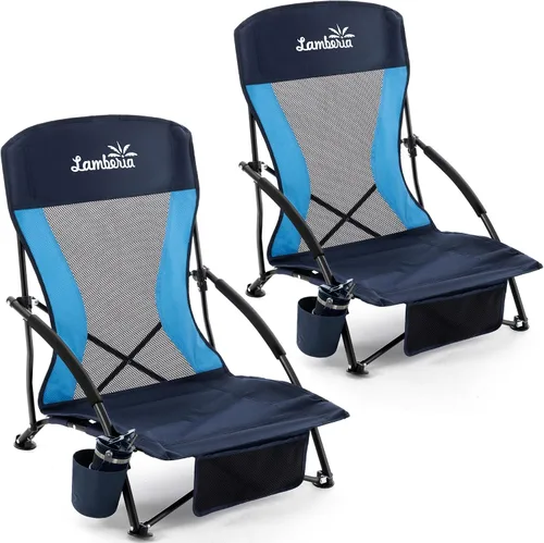 Miniatura 9 de Lamberia Silla de playa plegable para adultos, paquete de 2, sillas de playa bajas portátiles con capacidad de 300 libras, silla de camping ligera