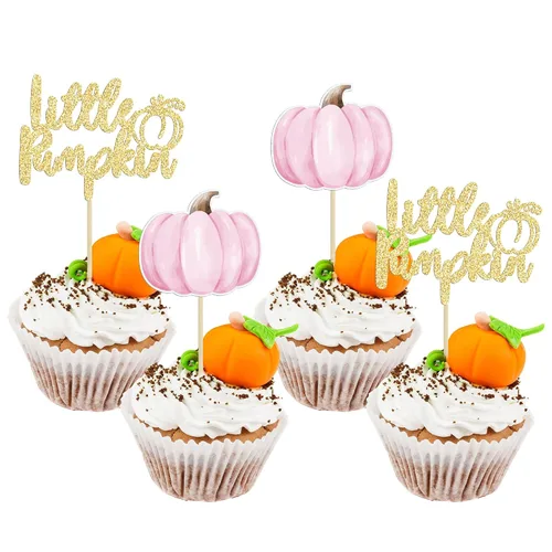 Miniatura 11 de Gyufise 24 piezas de decoración de cupcakes de calabaza con purpurina para temática de otoño, Acción de Gracias, Halloween, baby shower, niños