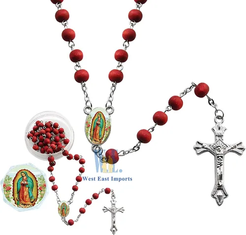 Miniatura 6 de Recuerdos conmemorativos (12 piezas) Rosarios perfumados rojos de Nuestra Señora de Guadalupe en bolsas decoradas, descansa en paz, en memoria