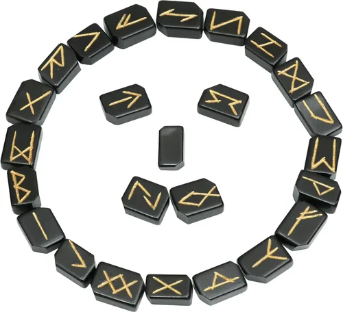 Miniatura 18 de Crocon Juego de piedras de runa oplaita con alfabeto Futhark de élder, símbolo grabado para generador de energía, equilibrio de chakras, protección