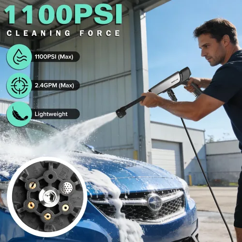Miniatura 3 de Lavadora a presión inalámbrica alimentada por batería; lavadora eléctrica inalámbrica portátil de 1100 PSI, con motor sin escobillas, 2 paquetes