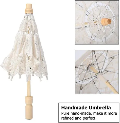 Miniatura 7 de Paraguas de encaje negro, hecho a mano, plegable, para boda, novia, para mujeres, decoración de fiesta, baile, fotografía, utilería (beige, S)