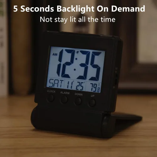 Miniatura 6 de FAMICOZY Pequeño Reloj Despertador Digital Plegable de Viaje con Día/Mes/Fecha/Temperatura Interior, Fácil de Leer y Configurar, Volumen de Alarma