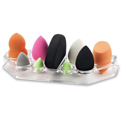 Miniatura 2 de Organizador de acrílico para esponjas de maquillaje y espacio de secado, con 9 compartimentos, sirve para todas las marcas, de byAlegory