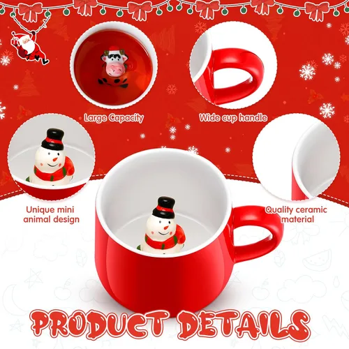 Miniatura 3 de Uiifan 6 piezas Tazas de café de Navidad 3D 375 ml Tazas de chocolate caliente Cerámica Muñeco de nieve Papá Noel Árbol de Navidad Pingüino Taza
