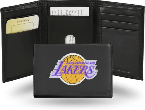 NBA - Cartera de piel auténtica bordada de tres pliegues de 3.25 x 4.25 pulgadas, delgada por Rico Industries
