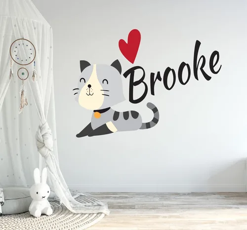 Miniatura 4 de Calcomanía de pared de gato lindo con nombre personalizado, decoración de pared de gatito, calcomanía de gatito extraíble para despegar y pegar