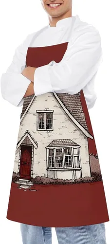Miniatura 4 de MUSM Apron for Adults - 27.6 X 31.5 Inch, Heavy-Duty Polyester Aprons with Two Large Pockets, Waterproof White Line House Kitchen Apron for Cooking