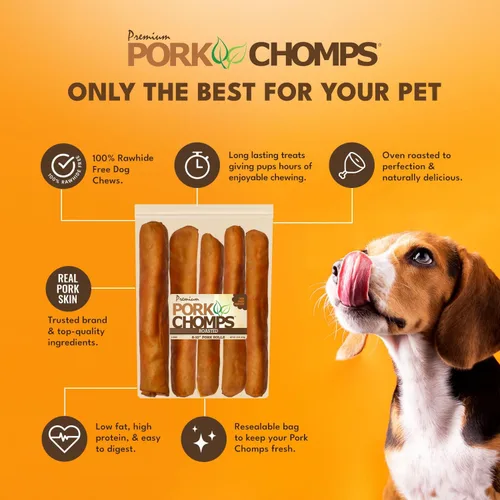 Miniatura 3 de Pork Chomps Masticables de piel de cerdo asada para perros, rollos de 8 pulgadas, 5
