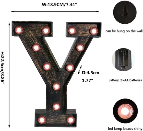 Miniatura 5 de Oycbuzo - Cartel de letras con luces LED doradas y negras, estilo industrial y clásico, para decoración de cafeterías, bodas, fiestas de cumpleaños