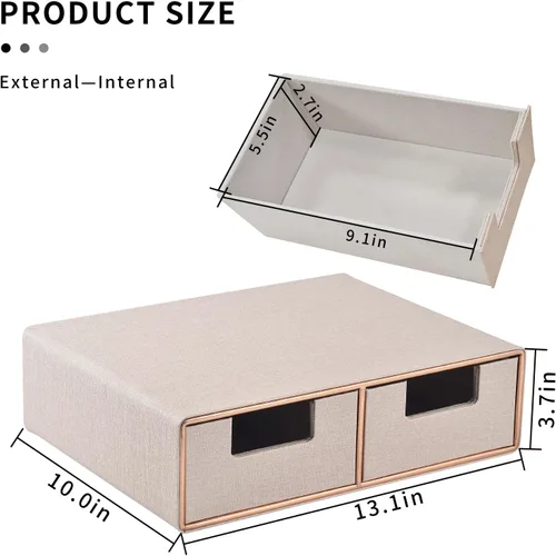 Miniatura 3 de Organizador de escritorio de cuero de lino con cajones, mini organizador de cajones de escritorio, apilable, multifuncional, caja de almacenamiento