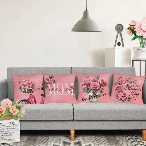 Miniatura 6 de Juego de 4 fundas de almohada para el Día de la Madre de 26 x 26 pulgadas, fundas de almohada de terciopelo para mamá, fundas de cojín florales