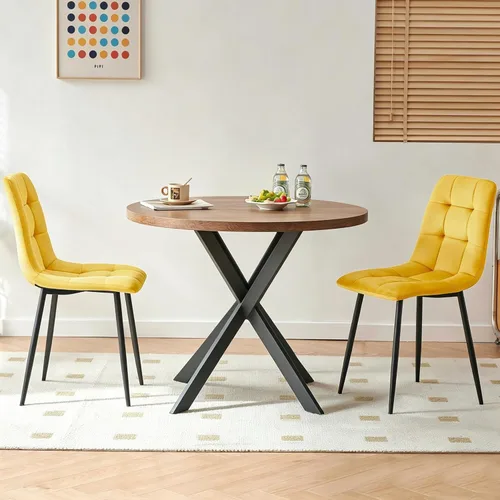 Miniatura 38 de Homedot Juego de mesa de comedor para 2, mesa de cocina de 3 piezas, juego de sillas de comedor redondas y negras para espacios pequeños, juego