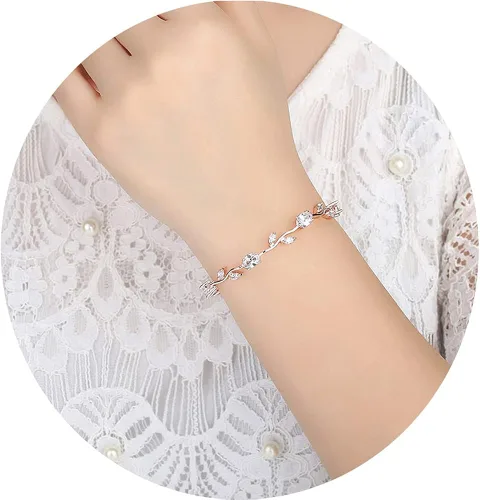 Miniatura 2 de 18K Rose Gold-Plated Crystal Bracelet for Women Red & Green Shiny Gemstone Tennis Bracelet Diamond Bangle Bracelet for Girls Fashion Jewelry