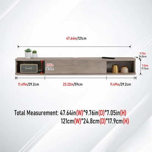 Miniatura 3 de Estante flotante para TV, armario de TV montado en la pared de 48 pulgadas, estantes flotantes con puerta, centro de consola multimedia