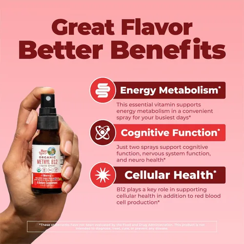 Miniatura 4 de MaryRuth Organics Spray líquido de vitamina B12 Vegano, sin OMG, sin gluten Suplemento orgánico USDA Apoyo energético y del sistema nervioso