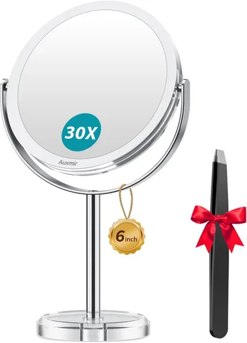 Miniatura 10 de Auxmir Espejo de aumento 1X/20X, espejo de maquillaje de doble cara con soporte, espejo de mesa de tocador con pinzas, rotación de 360° portátil