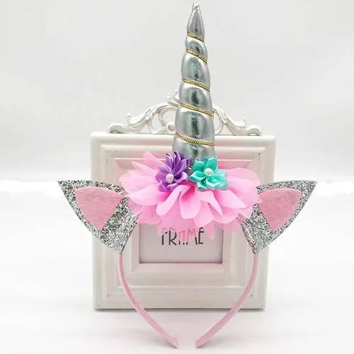 Miniatura 3 de 2 diademas de cuerno de unicornio, flores, orejas de gato, para fiestas de cumpleaños, Navidad, Halloween, accesorios de fotos, suministros