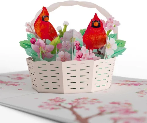 Lovepop Tarjeta Pop-Up Diaria para Ella - Tarjetas de Felicitación 3D para Niñas, Mujeres - Cesta de Flor de Cerezo con Cardenales - Tarjeta de