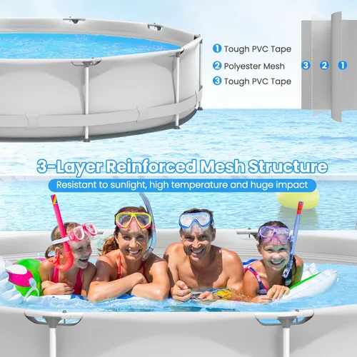 Miniatura 2 de Goplus Piscina sobre el suelo, 12 pies x 12 pies x 30 pulgadas con marco de acero al aire libre con cubierta de piscina, marco de acero reforzado