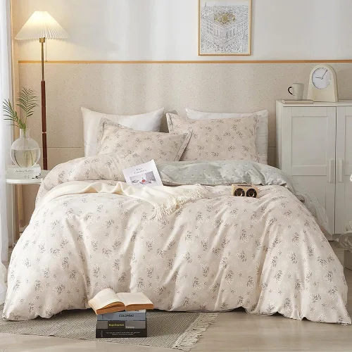 Miniatura 64 de Juego de funda de edredón blanca con estampado floral azul, juego de ropa de cama de algodón suave estilo bohemio, juego de ropa de cama estética