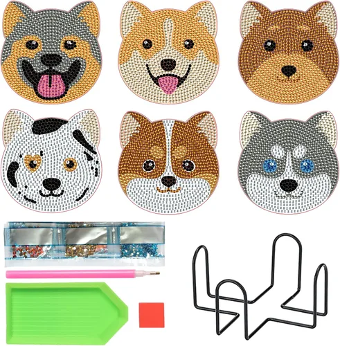 Miniatura 13 de MVVMTOP 6 posavasos de pintura de diamantes con soporte dimensional, formas especiales de bricolaje con forma especial de pata de gato, kits de arte