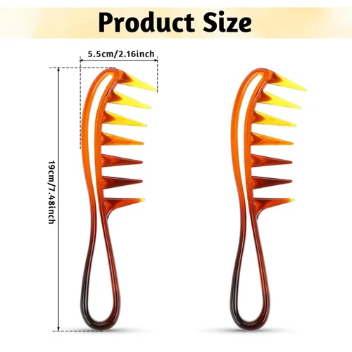 Miniatura 3 de Peine de dientes anchos para rizos, 2 peines de dientes grandes, peines de dientes de tiburón, peine de pelo de plástico duradero, peine de Ámbar