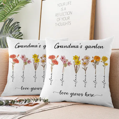 Miniatura 2 de Customized Birth Month Flowers Pillow Case, Personalized Mothers Day Birthday Gifts for Grandma from Granddaughter Grandson, Grandma's Garden M2