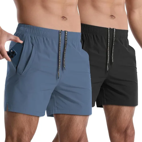 Miniatura 17 de Paquete de 2 pantalones cortos deportivos para hombre de 5 pulgadas, de secado rápido, pantalones cortos de entrenamiento para gimnasio, ligeros