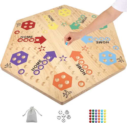 Miniatura 10 de Wahoo - Juego de mesa de mármol para 4 y 6 jugadores, juego de mesa de madera gruesa pintada de 2 caras para fiesta de familiares y amigos