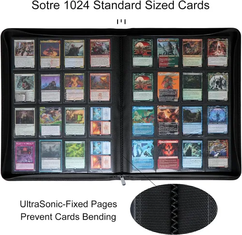 Miniatura 3 de Carpeta de tarjetas 1024 de 16 bolsillos, grandes bolsillos laterales sin anillo, carpeta de álbum de tarjetas intercambiables para TCG