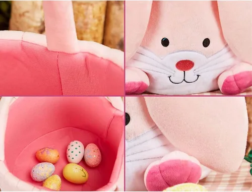 Miniatura 4 de Personalized Bunny Easter Basket, Custom Embroidered Monogram Easter Bucket Plush Easter Basket Kids Easter Gift Perfect for Toys and Candy
