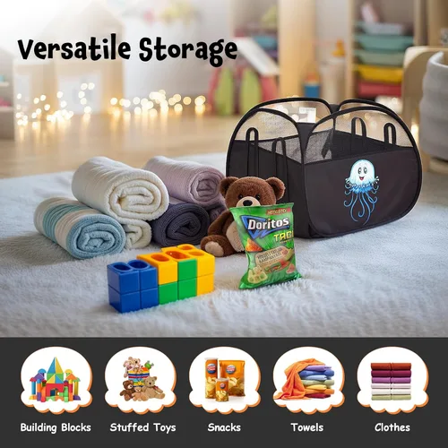 Miniatura 2 de YOHOOLYO Cesta de Almacenamiento de Juguetes de 95L Caja Cofre para Niños Bebés Niños Pequeños, Organizador de Juguetes de Malla Grande Plegable