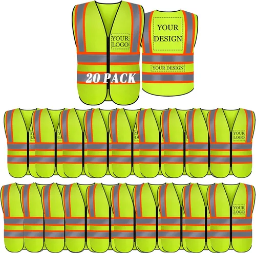 Miniatura 16 de Chaleco de seguridad con logotipo personalizado de alta visibilidad, chaleco reflectante clase 2, ropa de trabajo de construcción con 5 bolsillos