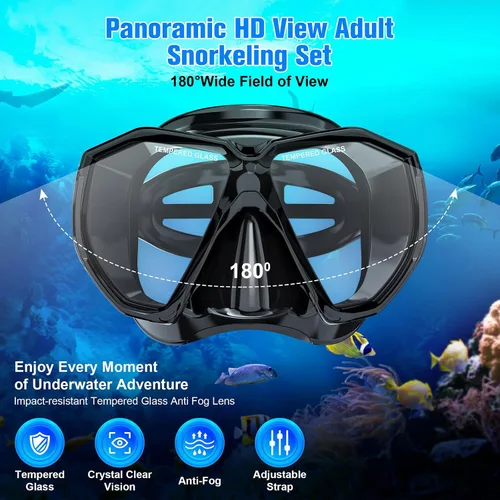 Miniatura 3 de HiiPeak Equipo de esnórquel para adultos, juego de esnórquel seco, vista panorámica amplia, máscara de buceo, juego de esnórquel, gafas de natación