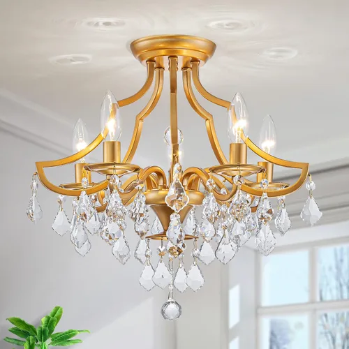 Miniatura 11 de LumFurn Lámpara de Techo de Cristal K9 Moderna de Mediados de Siglo de 4 Luces para Sala de Estar, Vestíbulo, Dormitorio, Lámpara de Montaje
