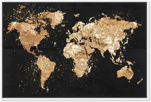 Miniatura 10 de The Oliver Gal Artist Co. Mapas y banderas - Lienzo decorativo para pared, diseño de Mapamundi on the Rocks Night, 24 x 16 pulgadas, negro, dorado