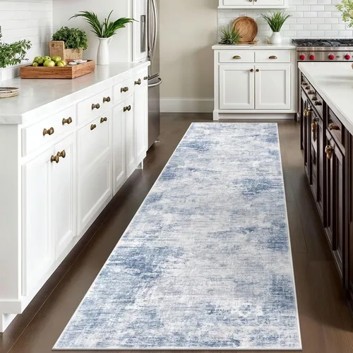 Miniatura 1035 de IOHOUZE Alfombra abstracta lavable de 3 x 12 pies para pasillos, antideslizante para cocina, camino de entrada de lana sintética para interiores