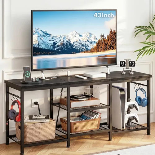 Miniatura 10 de YGEOMER Soporte de TV para sala de estar, centro de entretenimiento para televisores de 55 pulgadas, consola multimedia, mesa de televisión