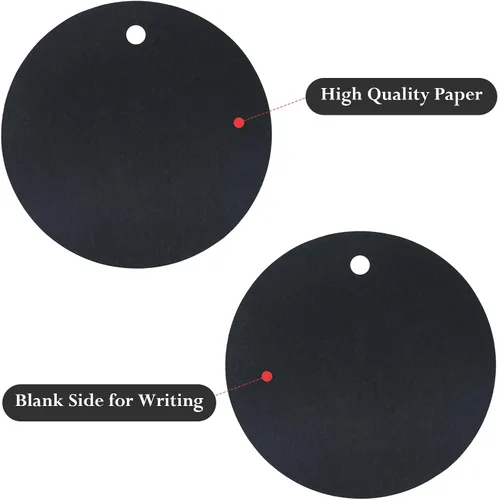 Miniatura 3 de G2PLUS 100 etiquetas de regalo con cuerda, etiquetas redondas de papel de 2.2'', etiquetas colgantes en blanco, etiquetas circulares negras
