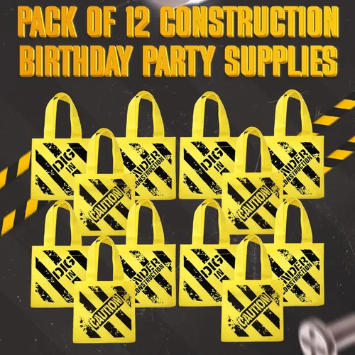 Miniatura 7 de Bedwina Suministros de fiesta de cumpleaños de construcción, 12 decoraciones de fiesta en construcción, minibolsas de lona no tejidas con asas