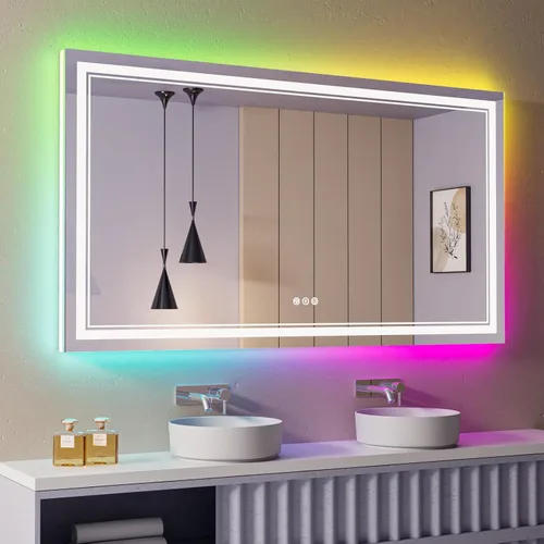 Miniatura 30 de Espejo de baño LED de 72 x 36 pulgadas, retroiluminado y frontal iluminado, espejo de tocador grande iluminado con luces, antiniebla, regulable
